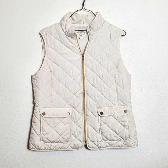 St. John's Bay Jackets & Blazers - St. Johns Bay Womens Large Quilted Puffer Vest off white 2 Pockets Gold Zip